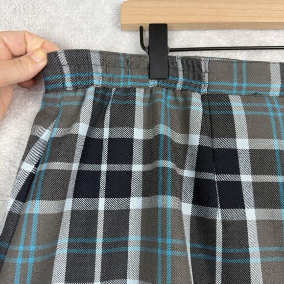Vtg Flannel Midi Skirt 20W Blue Gray Plaid Old Money Preppy Academia 90s Y2K - Picture 7 of 14
